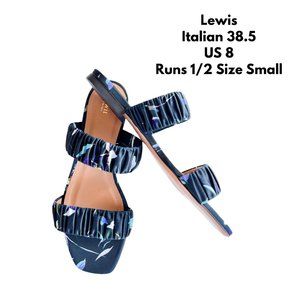 Nordstrom Lewit Elena Ruched Satin Flat Slide Sandal Navy Floral EU 38.5 US 8